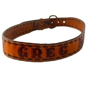Dundee Full Grain Cowhide Leather Belt GREG Size 32 Embossed‎ Gold Buckle 429B
